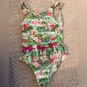 Floral Flamingo Swimsuit with Pink Bows
